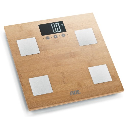 bambusowa waga łazienkowa z analizą masy ciała, do 150 kg, 30 x 30 cm