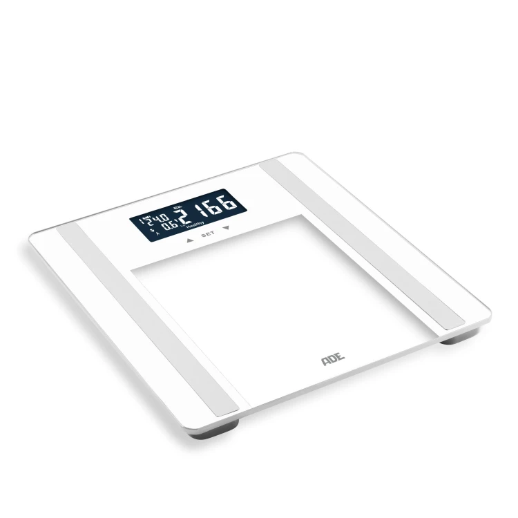waga łazienkowa z analizą masy ciała, do 180 kg, 30 x 30 cm, biała