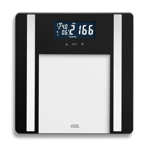 waga łazienkowa z analizą masy ciała, do 180 kg, 30 x 30 cm, czarna