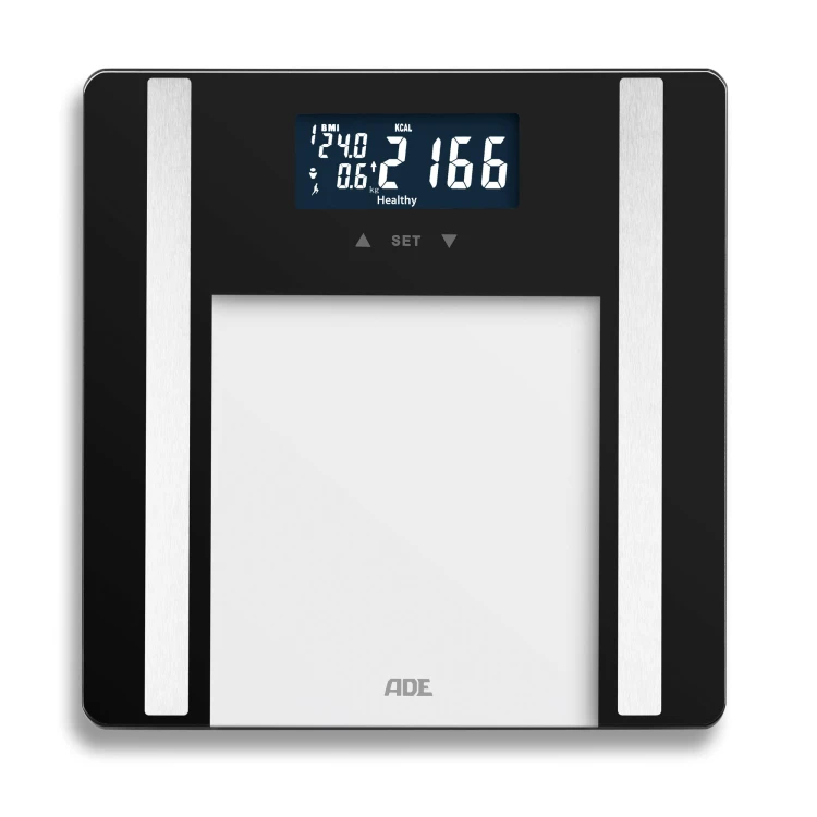 waga łazienkowa z analizą masy ciała, do 180 kg, 30 x 30 cm, czarna