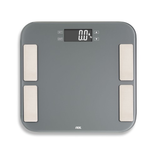 waga łazienkowa z analizą masy ciała, do 180 kg, 33 x 33 cm, szara