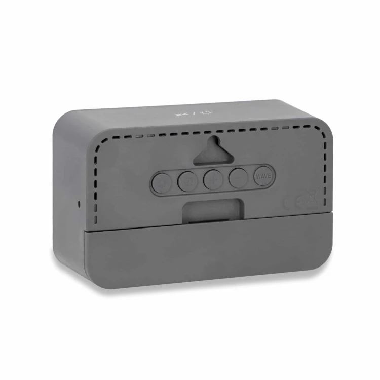 zegar elektroniczny z kalendarzem i termometrem, 10,5 x 6,5 x 4 cm, szary