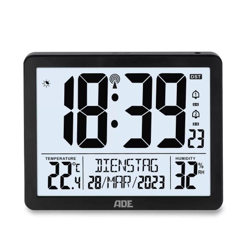 zegar elektroniczny, z kalendarzem, termometrem, higrometrem i budzikiem, 17,5 x 14 x 2,5 cm