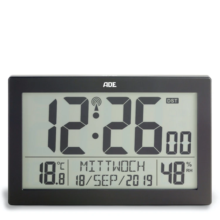 zegar elektroniczny, z kalendarzem, termometrem, higrometrem i budzikiem, 22,5 x 3,5 x 14,5 cm
