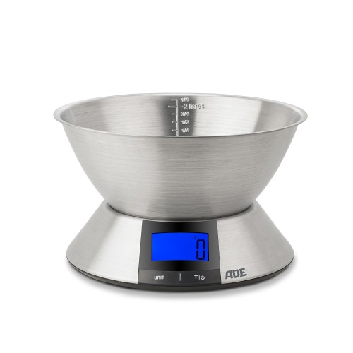 waga kuchenna z miską, do 5 kg, 2,25 l, śred. 24 x 15,5 cm, szczotkowana stal nierdzewna